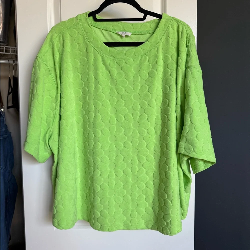 Textured Daisy Knit Top - Easel Los Angeles - Lime Green - Size L - Picture 1 of 4